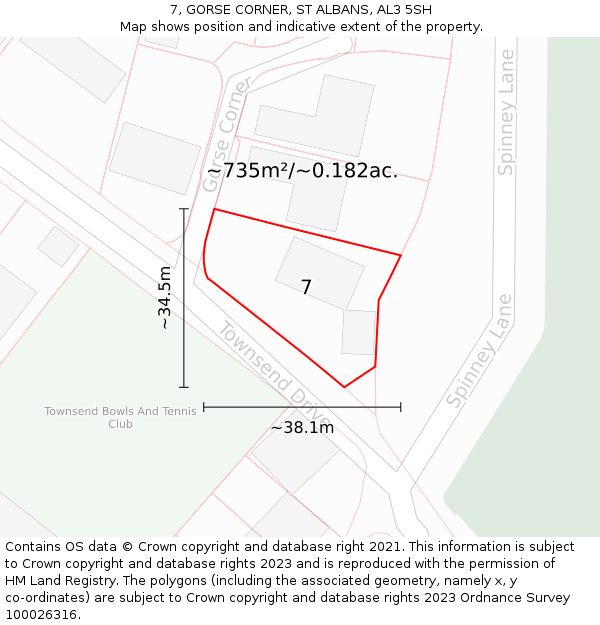 7, GORSE CORNER, ST ALBANS, AL3 5SH: Plot and title map