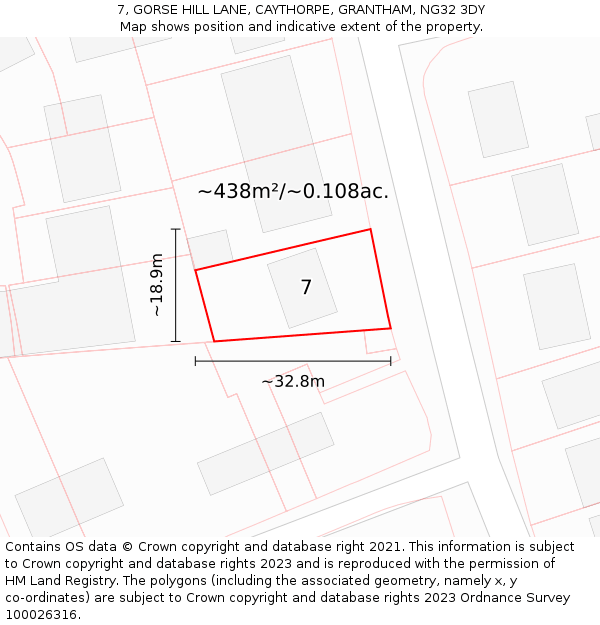 7, GORSE HILL LANE, CAYTHORPE, GRANTHAM, NG32 3DY: Plot and title map