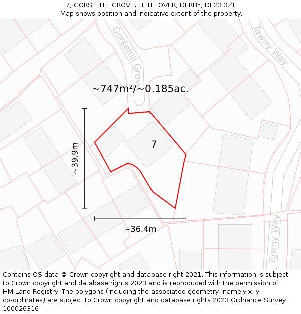 7, GORSEHILL GROVE, LITTLEOVER, DERBY, DE23 3ZE: Plot and title map
