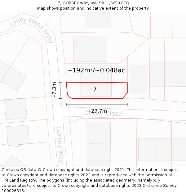 7, GORSEY WAY, WALSALL, WS9 0EQ: Plot and title map