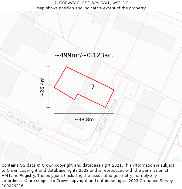 7, GORWAY CLOSE, WALSALL, WS1 3JG: Plot and title map