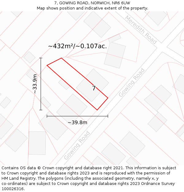 7, GOWING ROAD, NORWICH, NR6 6UW: Plot and title map