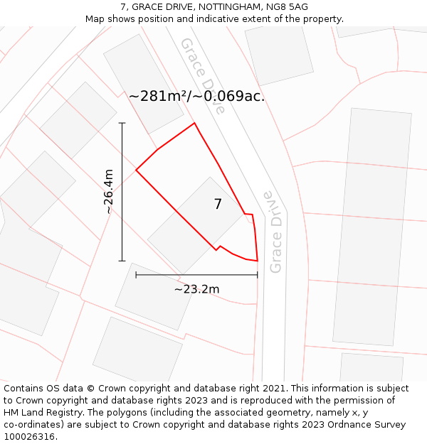 7, GRACE DRIVE, NOTTINGHAM, NG8 5AG: Plot and title map