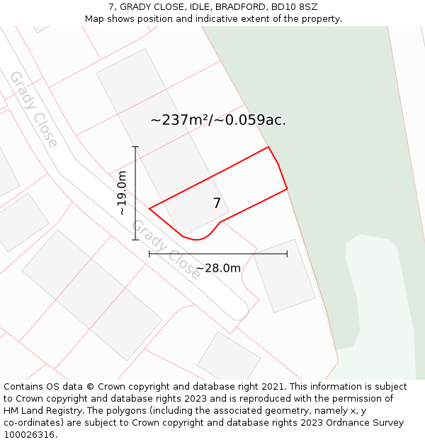 7, GRADY CLOSE, IDLE, BRADFORD, BD10 8SZ: Plot and title map