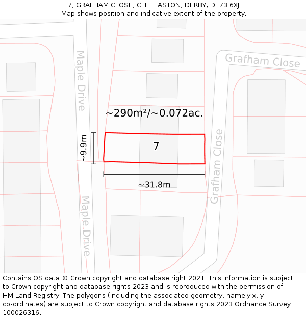 7, GRAFHAM CLOSE, CHELLASTON, DERBY, DE73 6XJ: Plot and title map