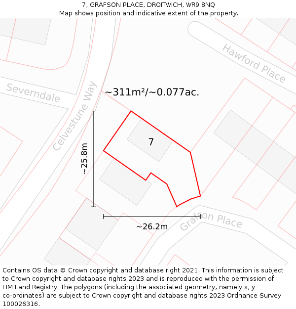 7, GRAFSON PLACE, DROITWICH, WR9 8NQ: Plot and title map