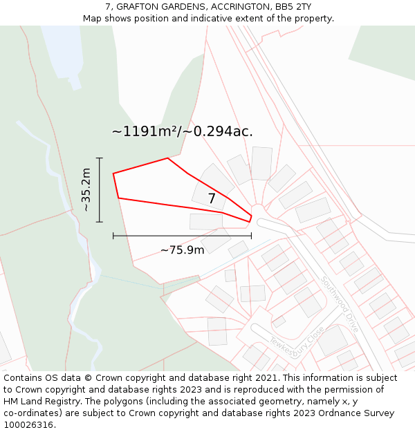 7, GRAFTON GARDENS, ACCRINGTON, BB5 2TY: Plot and title map