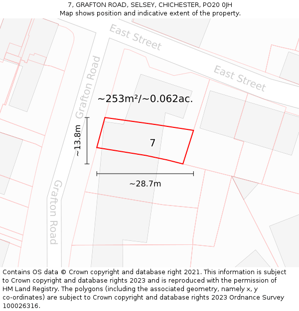 7, GRAFTON ROAD, SELSEY, CHICHESTER, PO20 0JH: Plot and title map