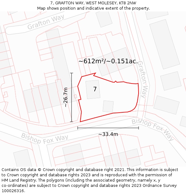 7, GRAFTON WAY, WEST MOLESEY, KT8 2NW: Plot and title map