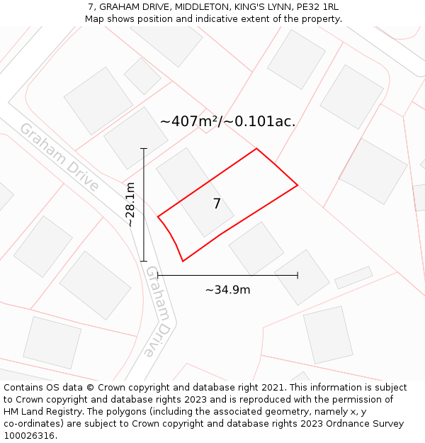 7, GRAHAM DRIVE, MIDDLETON, KING'S LYNN, PE32 1RL: Plot and title map
