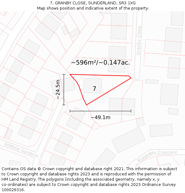 7, GRANBY CLOSE, SUNDERLAND, SR3 1XG: Plot and title map