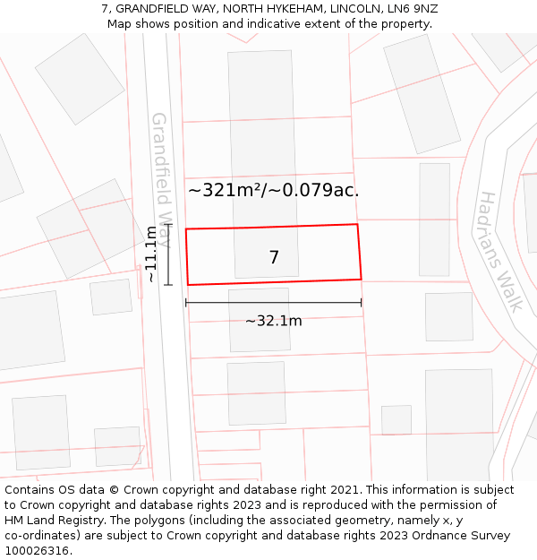 7, GRANDFIELD WAY, NORTH HYKEHAM, LINCOLN, LN6 9NZ: Plot and title map