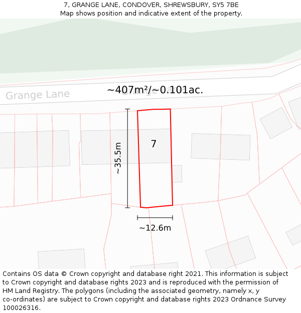 7, GRANGE LANE, CONDOVER, SHREWSBURY, SY5 7BE: Plot and title map
