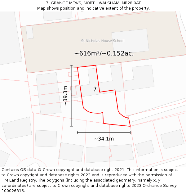 7, GRANGE MEWS, NORTH WALSHAM, NR28 9AT: Plot and title map