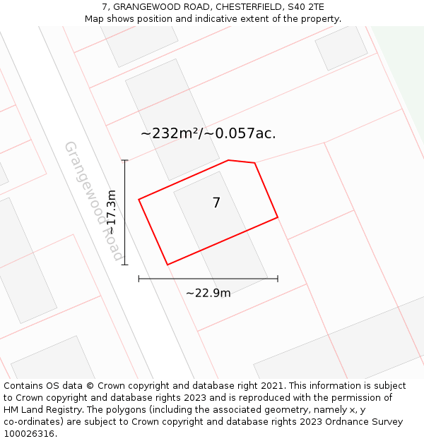 7, GRANGEWOOD ROAD, CHESTERFIELD, S40 2TE: Plot and title map
