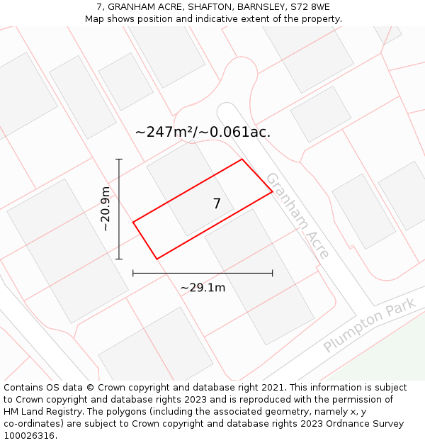 7, GRANHAM ACRE, SHAFTON, BARNSLEY, S72 8WE: Plot and title map