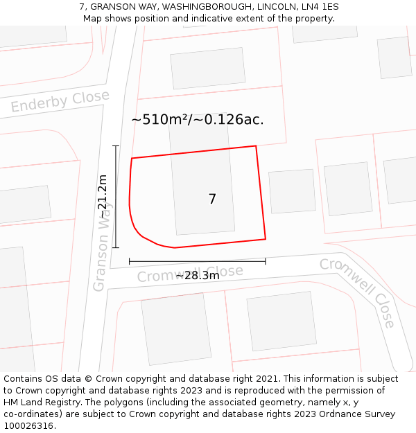 7, GRANSON WAY, WASHINGBOROUGH, LINCOLN, LN4 1ES: Plot and title map