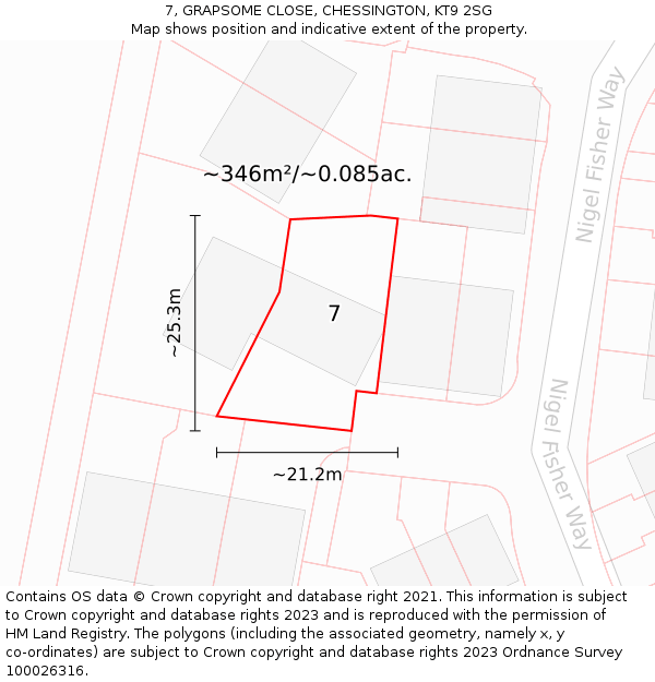 7, GRAPSOME CLOSE, CHESSINGTON, KT9 2SG: Plot and title map