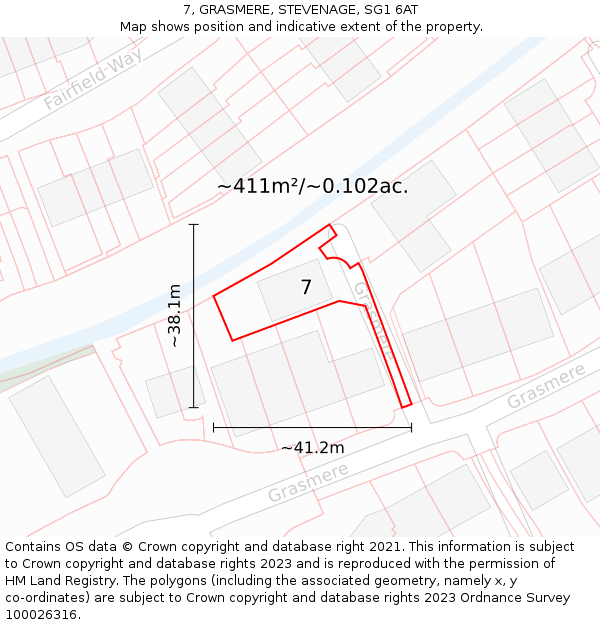 7, GRASMERE, STEVENAGE, SG1 6AT: Plot and title map