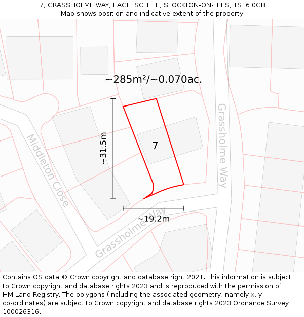 7, GRASSHOLME WAY, EAGLESCLIFFE, STOCKTON-ON-TEES, TS16 0GB: Plot and title map