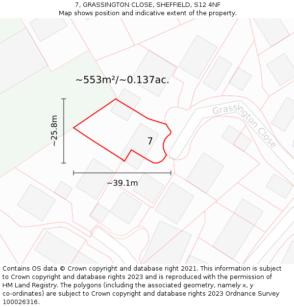 7, GRASSINGTON CLOSE, SHEFFIELD, S12 4NF: Plot and title map