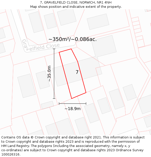 7, GRAVELFIELD CLOSE, NORWICH, NR1 4NH: Plot and title map