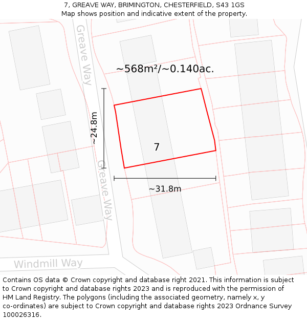 7, GREAVE WAY, BRIMINGTON, CHESTERFIELD, S43 1GS: Plot and title map
