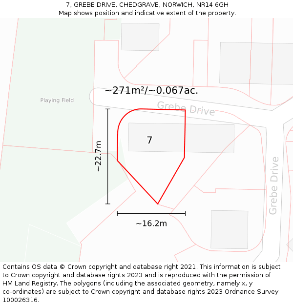 7, GREBE DRIVE, CHEDGRAVE, NORWICH, NR14 6GH: Plot and title map