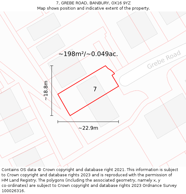 7, GREBE ROAD, BANBURY, OX16 9YZ: Plot and title map