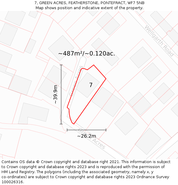 7, GREEN ACRES, FEATHERSTONE, PONTEFRACT, WF7 5NB: Plot and title map