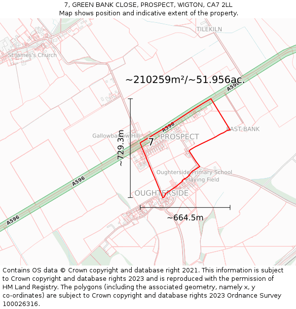 7, GREEN BANK CLOSE, PROSPECT, WIGTON, CA7 2LL: Plot and title map