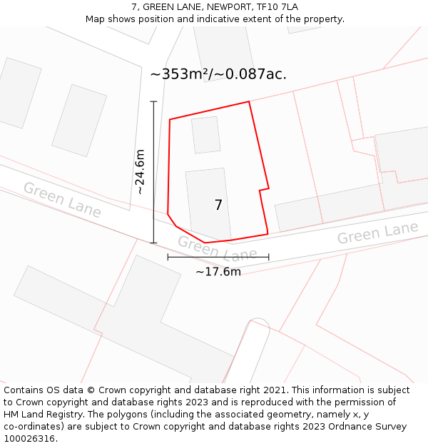 7, GREEN LANE, NEWPORT, TF10 7LA: Plot and title map