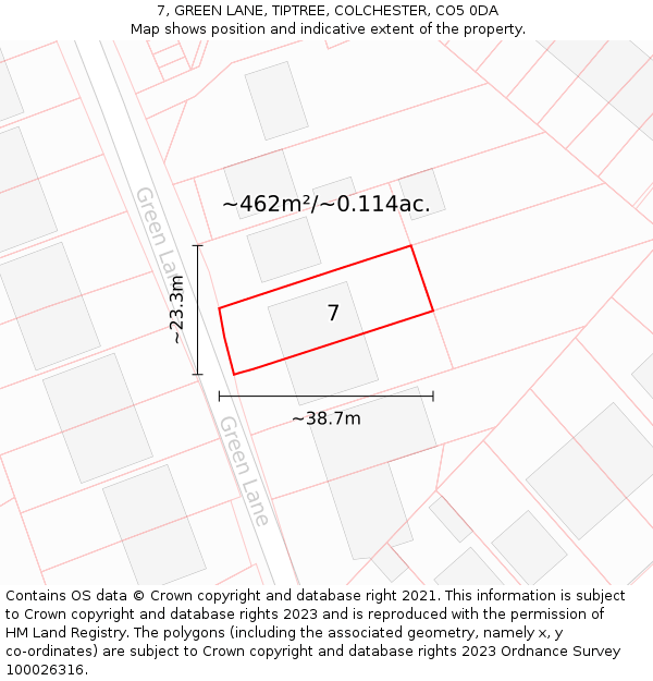 7, GREEN LANE, TIPTREE, COLCHESTER, CO5 0DA: Plot and title map
