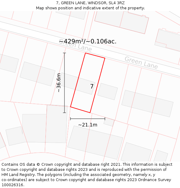 7, GREEN LANE, WINDSOR, SL4 3RZ: Plot and title map