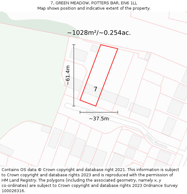 7, GREEN MEADOW, POTTERS BAR, EN6 1LL: Plot and title map