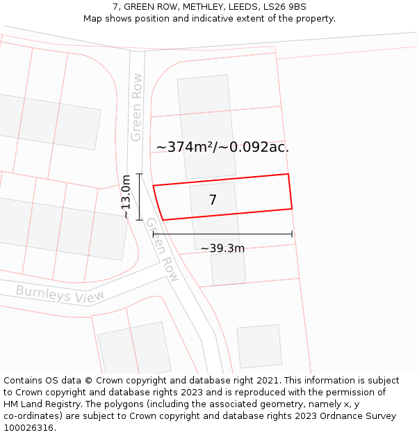 7, GREEN ROW, METHLEY, LEEDS, LS26 9BS: Plot and title map