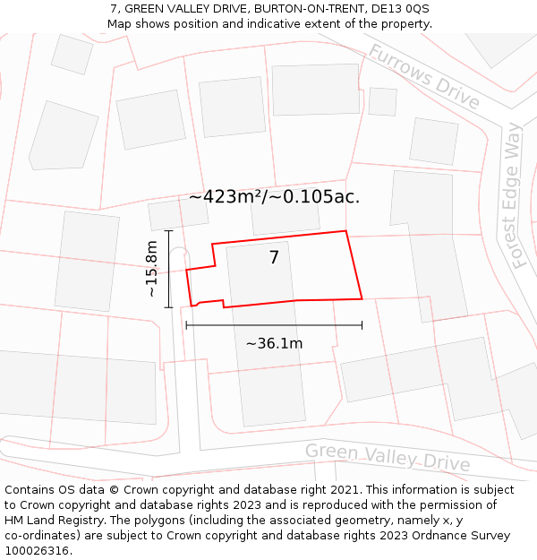 7, GREEN VALLEY DRIVE, BURTON-ON-TRENT, DE13 0QS: Plot and title map