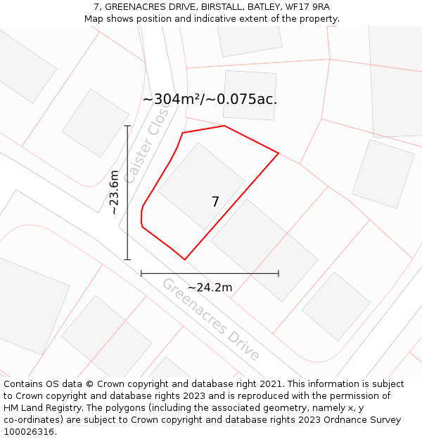 7, GREENACRES DRIVE, BIRSTALL, BATLEY, WF17 9RA: Plot and title map