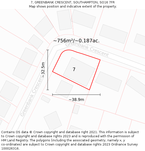 7, GREENBANK CRESCENT, SOUTHAMPTON, SO16 7FR: Plot and title map