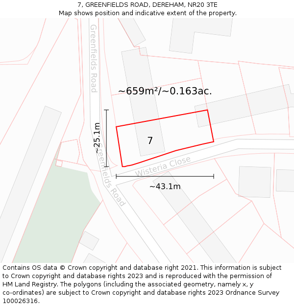 7, GREENFIELDS ROAD, DEREHAM, NR20 3TE: Plot and title map