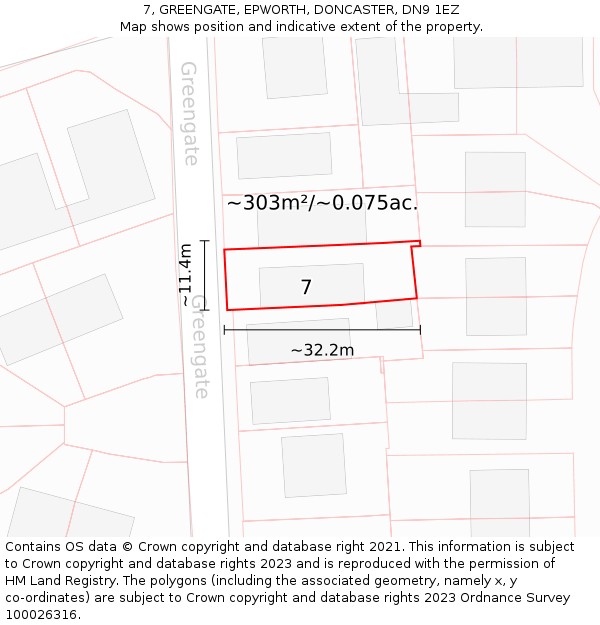 7, GREENGATE, EPWORTH, DONCASTER, DN9 1EZ: Plot and title map