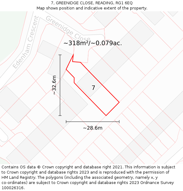 7, GREENIDGE CLOSE, READING, RG1 6EQ: Plot and title map
