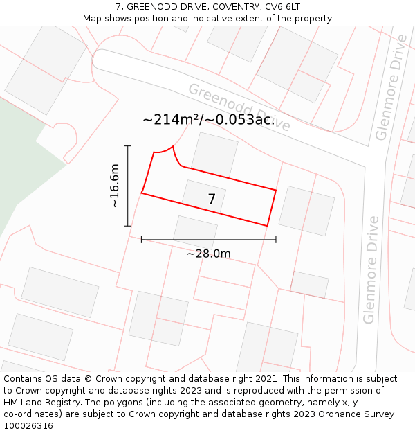 7, GREENODD DRIVE, COVENTRY, CV6 6LT: Plot and title map
