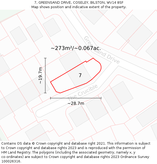 7, GREENSAND DRIVE, COSELEY, BILSTON, WV14 8SF: Plot and title map