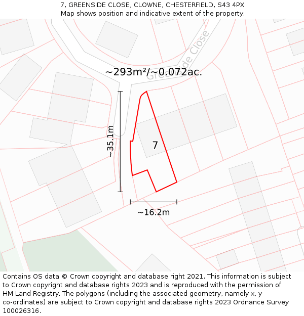7, GREENSIDE CLOSE, CLOWNE, CHESTERFIELD, S43 4PX: Plot and title map