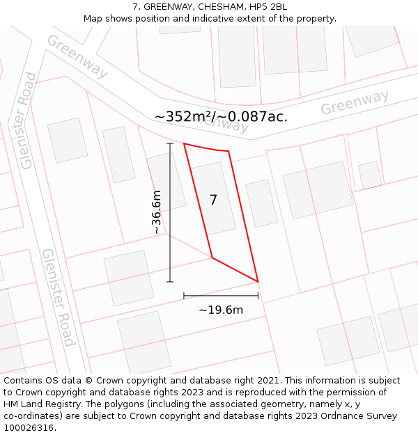 7, GREENWAY, CHESHAM, HP5 2BL: Plot and title map