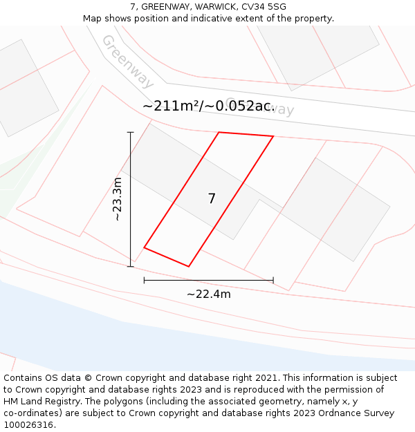 7, GREENWAY, WARWICK, CV34 5SG: Plot and title map