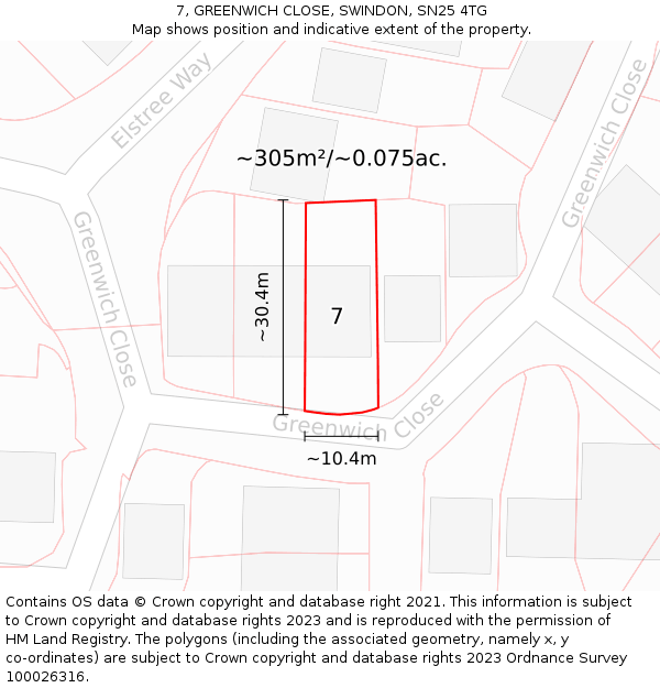 7, GREENWICH CLOSE, SWINDON, SN25 4TG: Plot and title map