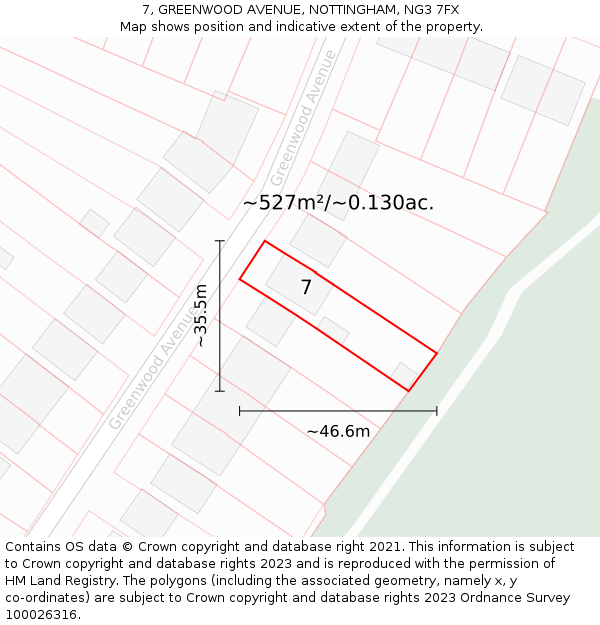 7, GREENWOOD AVENUE, NOTTINGHAM, NG3 7FX: Plot and title map