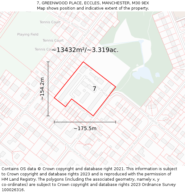 7, GREENWOOD PLACE, ECCLES, MANCHESTER, M30 9EX: Plot and title map